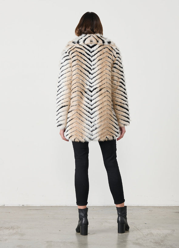 Chevron Faux Fur Coat