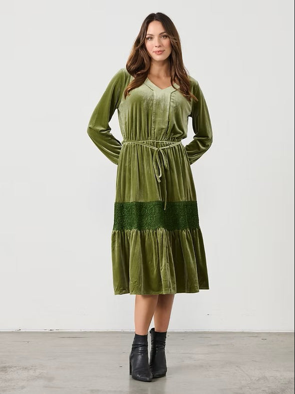 Luxurious Velvet Dress with Lace Insert