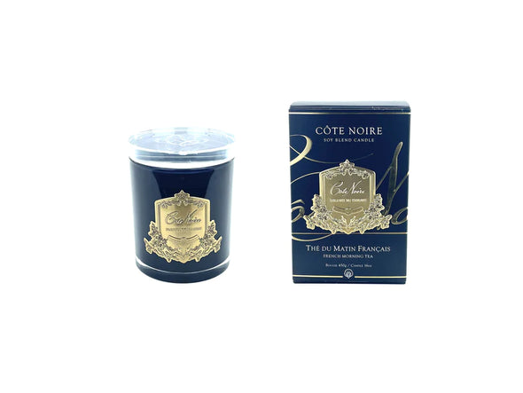 COTE NOIR CRYSTAL GLASS 450G SOY BLEND CANDLE - FRENCH MORNING TEA - GOLD