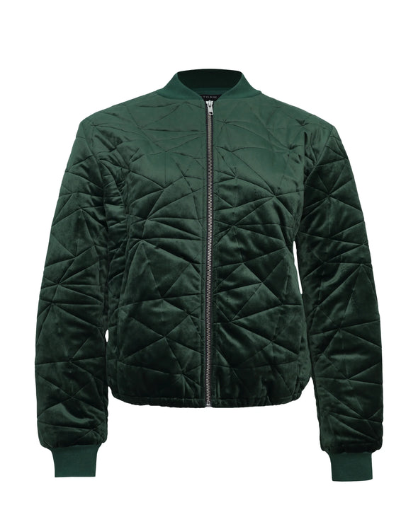 Quilted Velvet Bomber - Green
