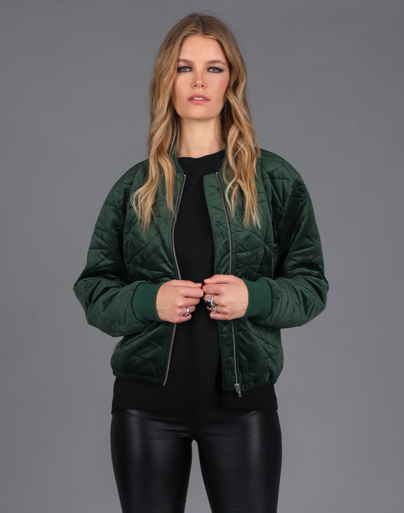 Quilted Velvet Bomber - Green