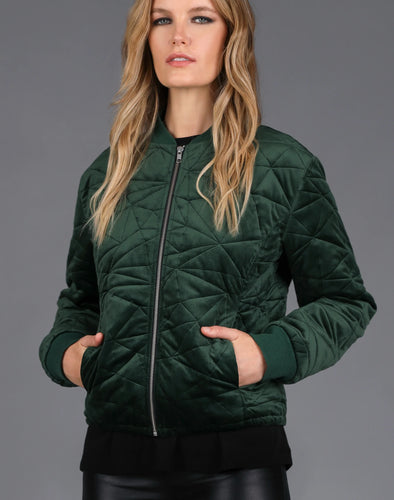 Quilted Velvet Bomber - Green