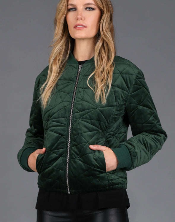 Quilted Velvet Bomber - Green