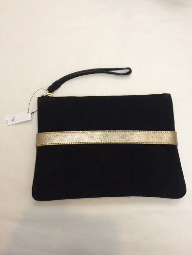 Stella & Gemma Suede Clutch - Black with Gold Stripe