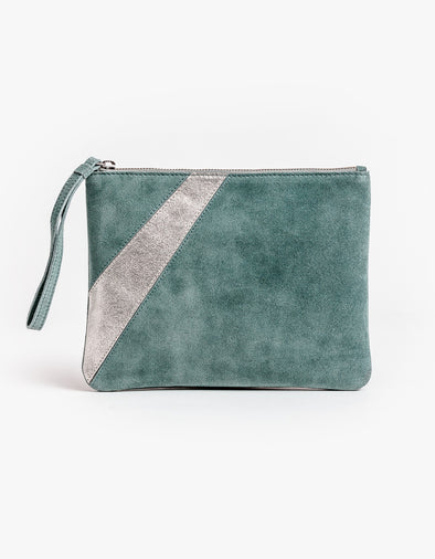 Stella & Gemma Suede Clutch - Grey with Silver Stripe