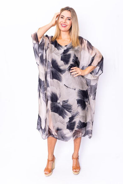 Deanna Charcoal flower print kaftan