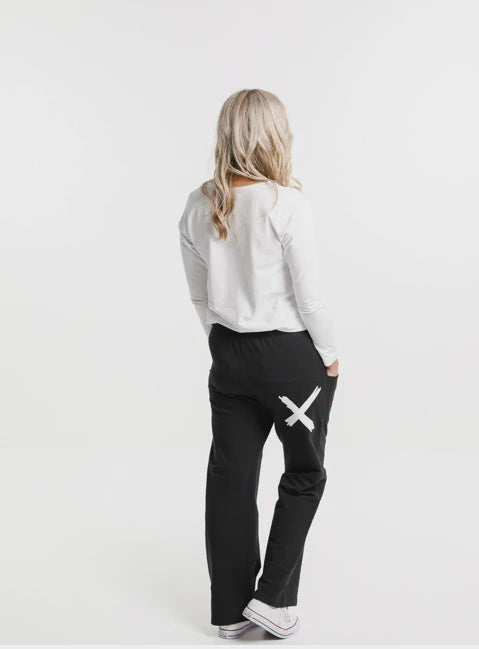 Home Lee - Avenue Pants - Black with white cross
