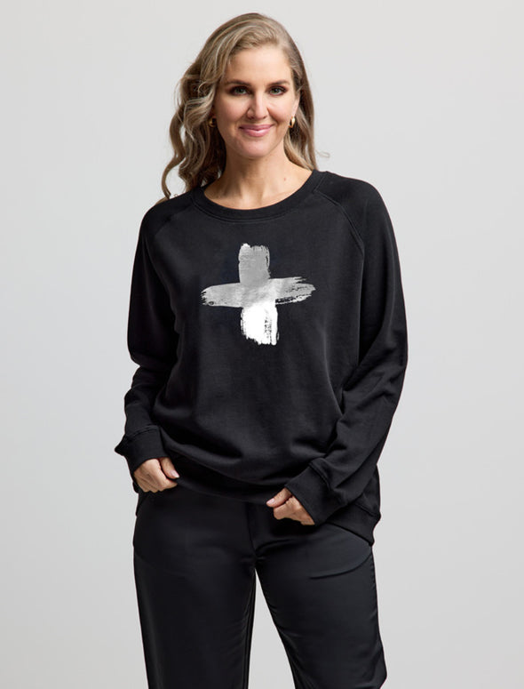 sweat with silver foil cross
